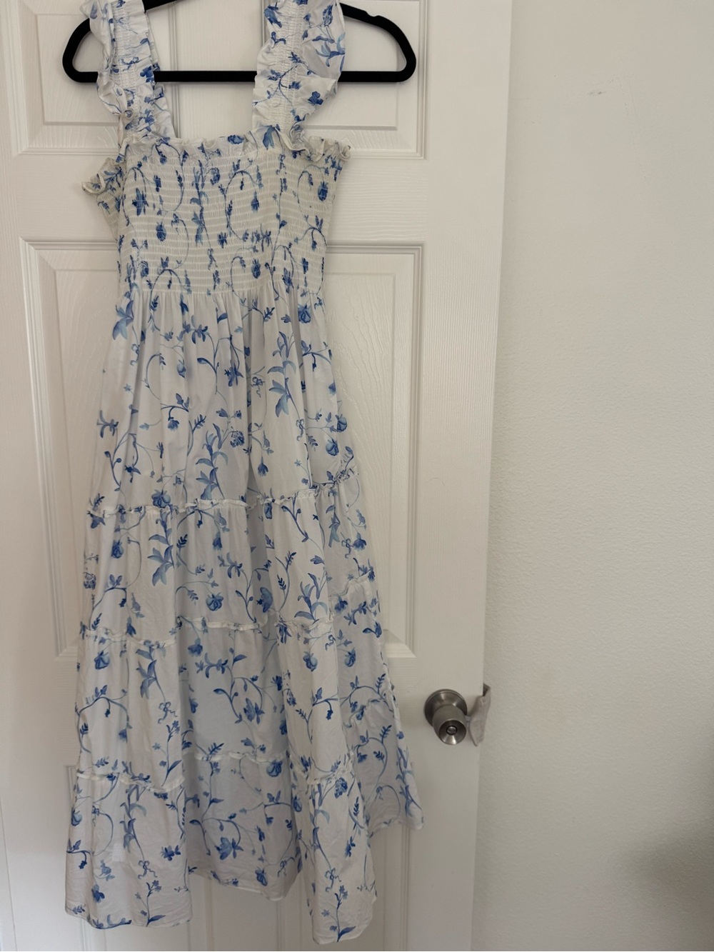 Hill House White and Blue Floral Smocked Sundress